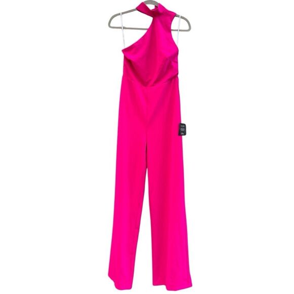 NWT Lulus Keep It Interesting Hot Pink Asymmetrical Halter Jumpsuit Size Medium - Picture 8 of 12